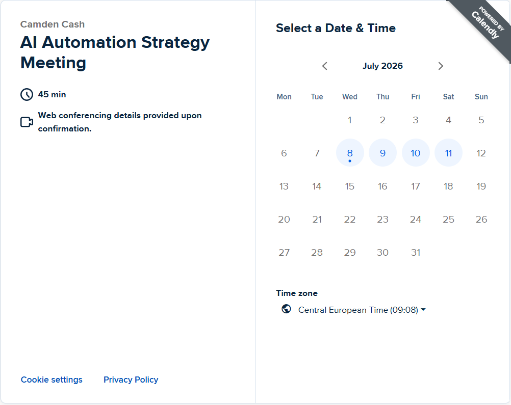 Camden Cash Calendly strategy call booking page