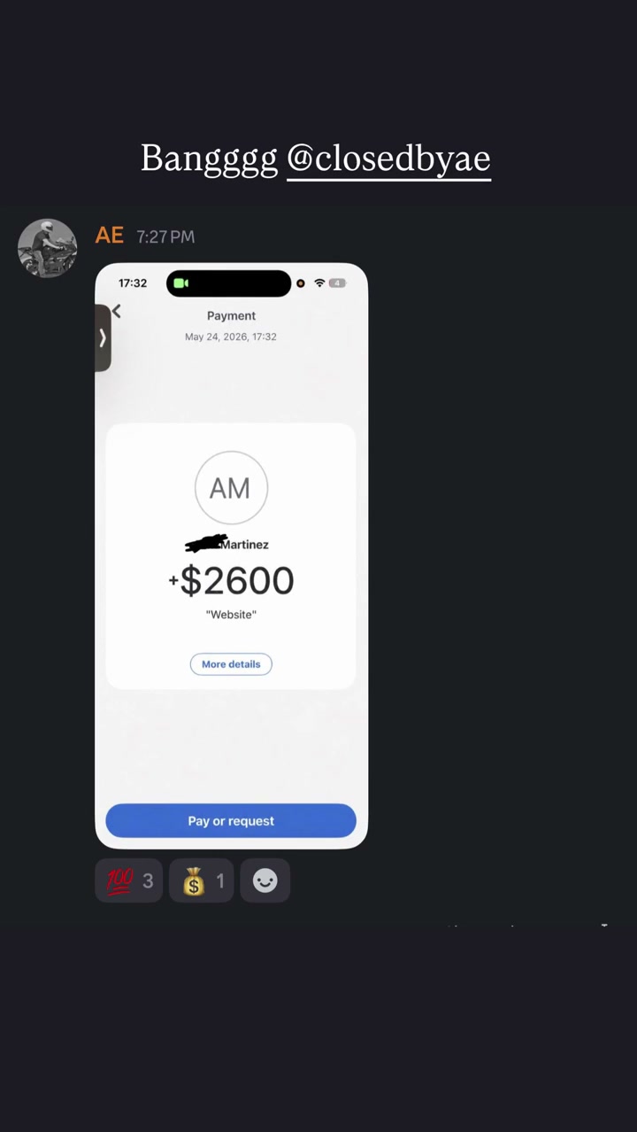 Client payment proof, $2,600 website deal